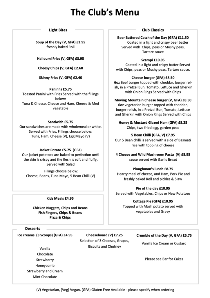 Example Lunch Menu 26 Oct 2023